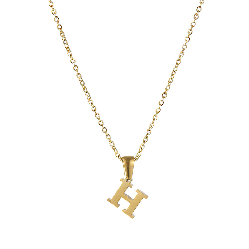 Gold color / 1 Piece Simple Series Simple Letter H Stainless Steel  Gold Color Women's Pendant Necklaces Picture8